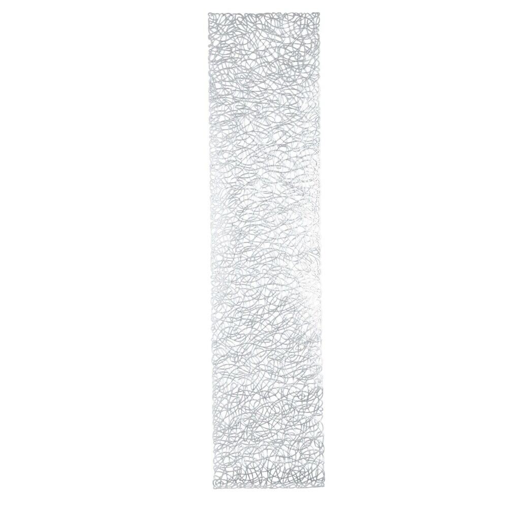 Home Details Rope Laser Cut Metallic Silver PVC Table Runner 14x60 Modern NWOT